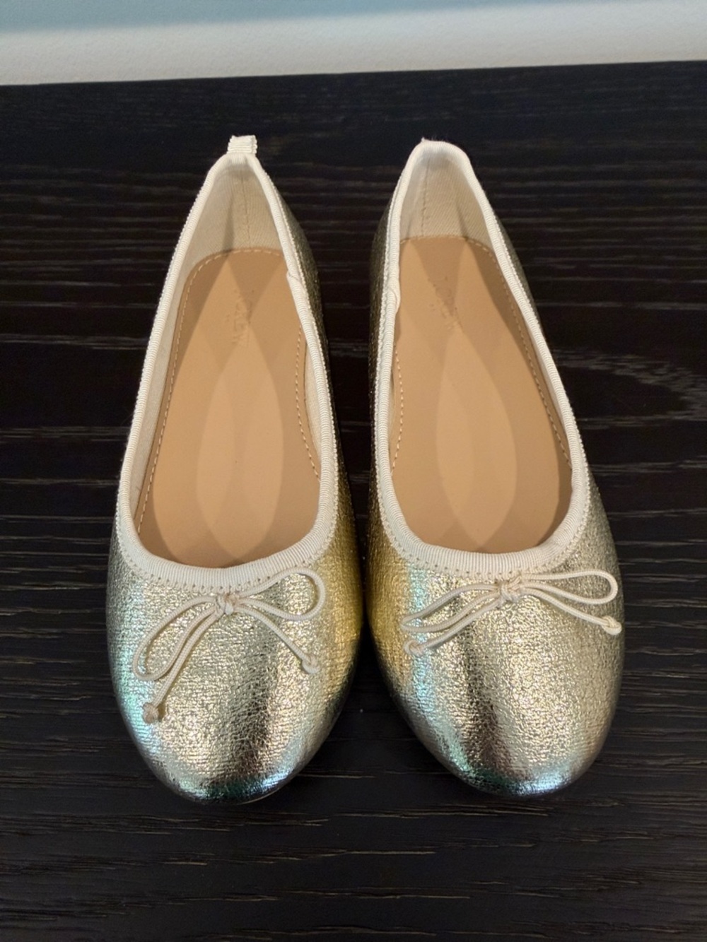 J. Crew Factory Girls' Metallic Gold Ballet Flats with Bow